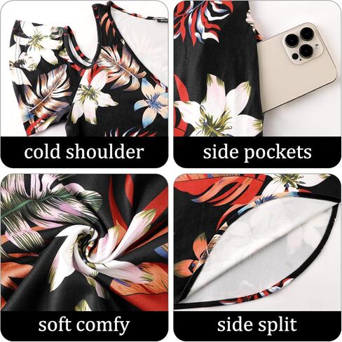 Gracyoga Maxi Dress for Women Casual Summer V Neck Cold Shoulder Short Sleeve Split Long Beach Dresses with Pockets in Saudi Arabia
