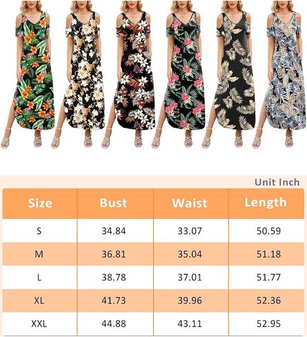 Gracyoga Maxi Dress for Women Casual Summer V Neck Cold Shoulder Short Sleeve Split Long Beach Dresses with Pockets in Saudi Arabia