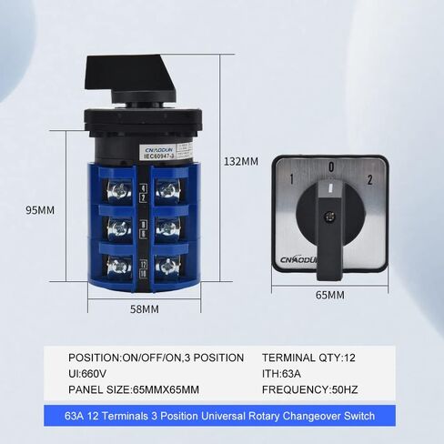 مفتاح التحويل، CNAODUN Universal Rotary 63A 660V 3 مواضع 12 محطة LW28-63 محدد التبديل العالمي الإغلاق in Kuwait