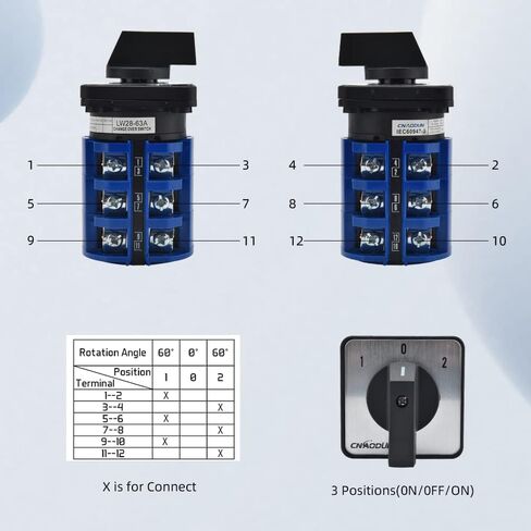 مفتاح التحويل، CNAODUN Universal Rotary 63A 660V 3 مواضع 12 محطة LW28-63 محدد التبديل العالمي الإغلاق in Kuwait