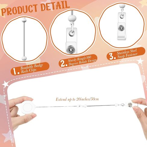 12 Pcs Beadable DIY Badge Reel Kit Retractable ID Name Badge Reel Clips Holder for Beads Blank Bar with Belt Clip Jewelry DIY Gift for Nurse and Teacher Office Supplies in Saudi Arabia