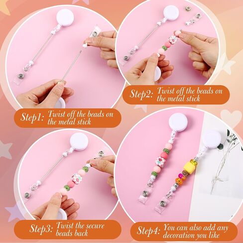 12 Pcs Beadable DIY Badge Reel Kit Retractable ID Name Badge Reel Clips Holder for Beads Blank Bar with Belt Clip Jewelry DIY Gift for Nurse and Teacher Office Supplies in Saudi Arabia