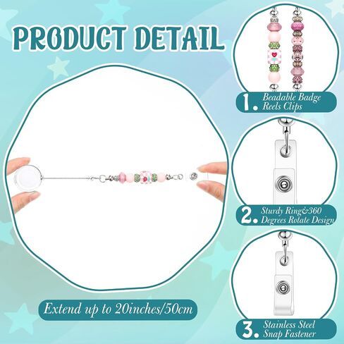 12 Pcs Beadable DIY Badge Reel Kit Retractable ID Name Badge Reel Clips Holder for Beads Blank Bar with Belt Clip Jewelry DIY Gift for Nurse and Teacher Office Supplies in Saudi Arabia