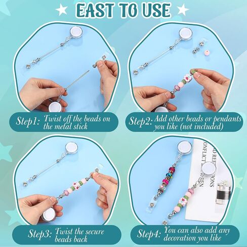 12 Pcs Beadable DIY Badge Reel Kit Retractable ID Name Badge Reel Clips Holder for Beads Blank Bar with Belt Clip Jewelry DIY Gift for Nurse and Teacher Office Supplies in Saudi Arabia