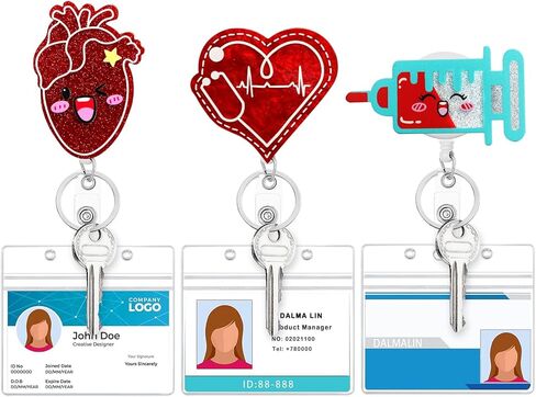 Yiflin Funny Retractable Badge Reel Set with ID Badge Name Holder, Cute Belt Clip, for Nurse, Teacher, Student, Staff, Great Gift for Men Women (3Heart Badge Reel Set) in Kuwait