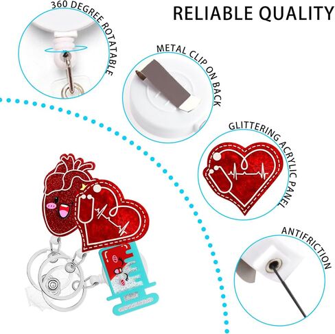 Yiflin Funny Retractable Badge Reel Set with ID Badge Name Holder, Cute Belt Clip, for Nurse, Teacher, Student, Staff, Great Gift for Men Women (3Heart Badge Reel Set) in Kuwait