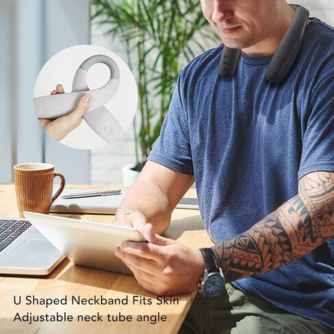 ASHATA Neckband Bluetooth Speaker, Cordless Wearable Neck Speaker with Microphone, Portable 3W Stereo Surround Neckband Speaker for Music Home Sport Outdoor (Black) in Saudi Arabia