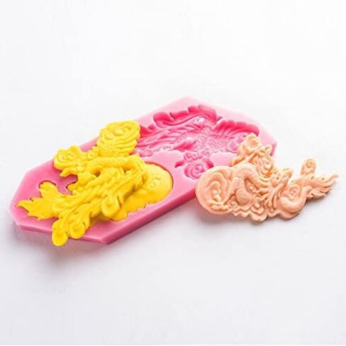 Chinese Zodiac Dragon and Phoenix Silicone Molds for DIY Cake Fondant Biscuit Cookies Soap Sugar Pudding Chocolate Hard Candies Dessert Candle Decor (A) in Kuwait
