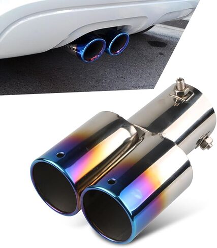 Pack-1 Car Modified Exhaust Pipe Replacement, Waterproof Durable Metal Vehicle Tailpipe Accessories, Universal Smooth Automotive Accessories for SUV Truck (Baked Blue #Curved Bevel Mouth) in Saudi Arabia