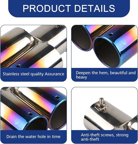 Pack-1 Car Modified Exhaust Pipe Replacement, Waterproof Durable Metal Vehicle Tailpipe Accessories, Universal Smooth Automotive Accessories for SUV Truck (Baked Blue #Curved Bevel Mouth) in Saudi Arabia