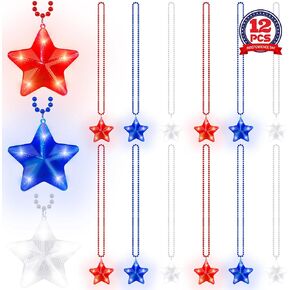 إكسسوارات الرابع من يوليو، 3 قطع من الخرز المضيء على شكل نجمة لعيد الاستقلال، أحمر أبيض وأزرق وطني في الرابع من يوليو لصالح الحفلات، ملحقات نجمة متوهجة للمسيرات التذكارية ليوم المحاربين القدامى in Kuwait