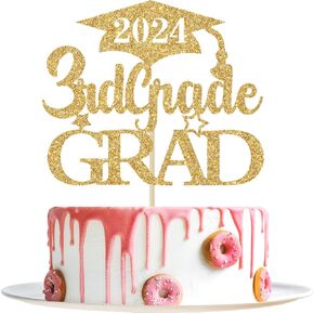 غلاف كعكة التخرج من الدرجة الثالثة باللون الذهبي اللامع، ديكور التخرج الثالث، 2024 ديكورات الصف الثالث، ديكورات حفلات التخرج الابتدائية in Kuwait
