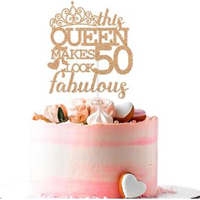هذه الملكة تصنع 50 مظهرًا رائعًا للكيك، زينة كعكة عيد ميلاد سعيد 50، للسيدات بعمر 50 عامًا لوازم حفلات أعياد الميلاد ديكورات بريق ذهبي وردي in Kuwait