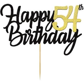 Happy 54th Birthday Cake Toppers Glitter 54th Anniversary Cake Topper 54 Years Loved Bday Decorations 54 Gold Birthday Cake Decorations Fifty-four Party Supplies for Women Men(Black Gold)