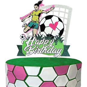 Girls Football Happy Birthday Cake Topper, Soccer Theme Birthday Party Decoration for Girls, Football World Cup Party Favor for Female Players Fans