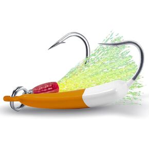 Dr.Fish 5 Pack Pompano Jigs with Teaser Hooks, Surf Fishing Jigs Saltwater Jig Heads Banana Jig Stand Up Jig High Carbon Steel O'Shaughnessy Hooks Beach Casting Halibut Striper Redfish