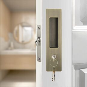 Hoconnie 6.3" Keyed Pocket Door Hardware Invisible Door Lock Barn Door Lock with Keys for Sliding Barn Wooden Door Bronze