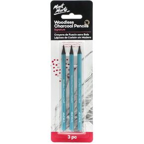 Mont Marte Woodless Charcoal Pencils, 3 Piece. Features 3 Grades Of Charcoal Including Soft, Medium and Hard.