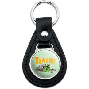 GRAPHICS & MORE Black Leather Sesame Street Trashy Oscar the Grouch Keychain