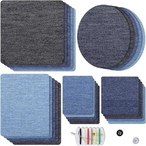 Naler 25 Pieces Denim Iron-on Patches Repair Kits,5 Shades of Iron on Patches for Clothes Jeans,Jean Patches for Inside Jeans & Clothing Repair