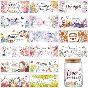 gisgfim 16 Sheets Flower UV DTF Cup Wrap Transfer Stickers Floral UV DTF Cup Wrap Flower Butterfly Rub on Transfers Waterproof Wrap Transfers Decals for 16OZ Glass Cups Furniture DIY Crafts