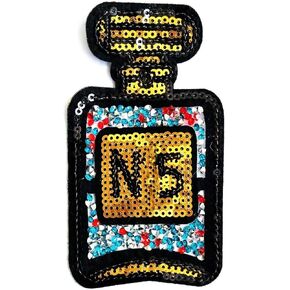 Perfume No.5 Bottle with Diamond Jewelry Gorgeous Girl 2.25X4.25 in MEGADEE Patch Cartoon Kids Symbol DIY Iron on Patch Iron-On Designer Patch Used for Gifts Crafts Jeans Clothing Fabric