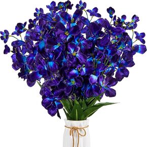 Waydress 27 Inches Artificial Purple Blue Orchid Faux Flowers Purple Orchids Silk Flowers for Wedding Dinning Home Restaurant Decoration Bridal Bouquet Corsage Boutonniere Wreath Decor (8)
