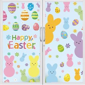 Easter Window Clings, Bunny Rabbit Easter Stickers Double-Side Easter Window Clings for Glass Windows Easter Party Decorations