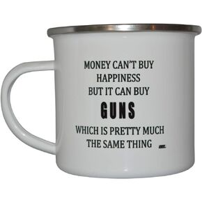 Rogue River Tactical Funny Hunting Camp Mug Enamel Camping Coffee Cup Gift Money Happiness Guns Hunter Hunt