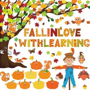 135 Pieces Fall Classroom Bulletin Board Decorations Autumn Thanksgiving Fall Tree Bulletin Board Decorations Maple Leaves Fall Tree Cutouts for Home Classroom Wall Bulletin Board Decor