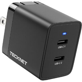 TECKNET USB C Charger, 47W GaN Charger PD3.0 Fast Charger Block, Foldable Dual USB C Wall Charger Compatible with iPhone 15 Pro Max/15 Plus/15 Pro/15/14/13/12, Samsung S23, iPad Pro, Pixel, Switch