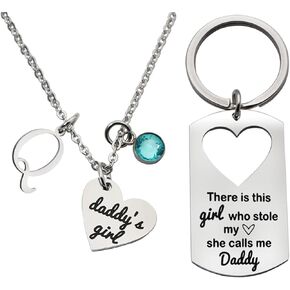 Father Daughter Gift Daddy Keychain and Daddy's Girl Heart Necklace Initial Necklace for Daddy's Girl Dad Gift from Daughter