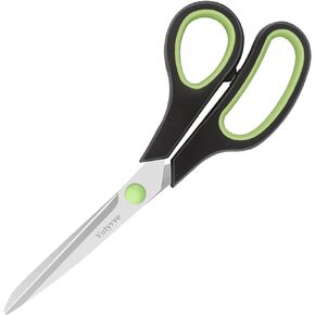 Scissors, Stainless Steel Cutting Blade Rubber Handle, Black and Green, 8", 1 Piece