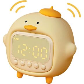Duck Alarm Clock, Cute Duck Alarm with Soft Night Light, Duck Alarm with 2 Sets of Alarming, Brightness Adjustable, Silicone Rechargeable Portable Lamp for Bedroom Room Decor