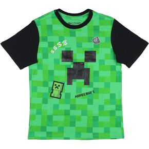 Minecraft Boys' Creeper Pixel Squares Face Graphic Ringer T-Shirt