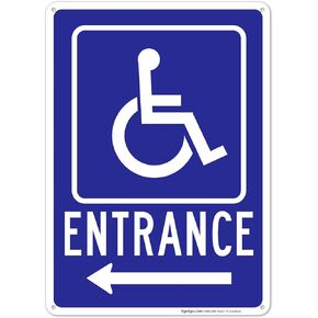 Sigo Signs Left Arrow Handicap Entrance Sign, 10x14 Inches, Rust Free .040 Aluminum, Fade Resistant, Made in USA by Sigo Signs