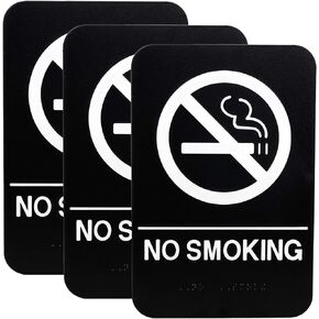 Excello Global Products Plastic Sign: Easy to Mount with Braille (ADA Compliant), Great for Business - 6"x9", No Smoking - Pack of 3