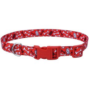 Coastal Pet Styles Adjustable Dog Collar - Stylish Patterned Fabrics - Snap-Lock Buckle - Adjustable Dog Collar - for Small, Medium or Large Dogs - Red Bones - 3/8" x 08"-12"