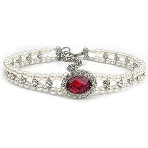 Pet Double Row Pearl Rhinestone Collar Cat Dog Necklace Adjustable Cute Gem Vintage Accessories
