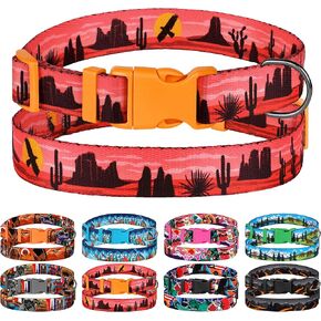 Nature Dog Collar Travel Pattern Adjustable Nylon Pet Collars for Small Medium Large Dogs Puppy Designer Print (Arizona, Neck Fit 18"-26")