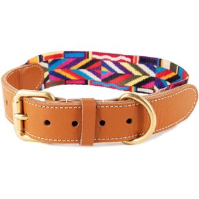 Mino Dog Collar Real Leather & Weaving Belt Combined with Anti Oxidative Buckle 3 Sizes Cover The Range of Application from 9 to 18 Inches (Harris, Medium), CG81029