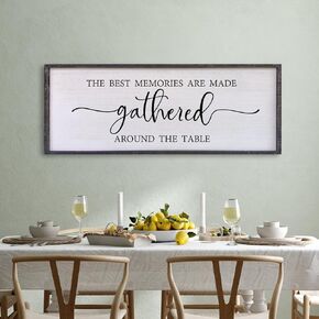 The Best Memories Are Made Gathered Around The Table Wall Decor 40"x15" Large Rustic Farmhouse Dining Room Wood Framed Modren Signs Kitchen Home Simple Hanging Wall Art (Black)