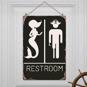 Funny Mermaid Pirate Vintage Restroom Door Sign bathroom signs Bathroom Decor Use For Nautical,Mermaid,Pirate,Beach,Ship Themed Wall Decor