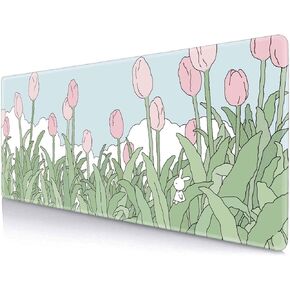 Anime Lavender Desk Mat, Cute Mousepad, Kawaii Landscape Japan Deskmat Mat, Green Purple Blue XL Large XXL Gaming Keyboard Mouse Pad