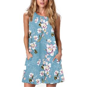 فستان نسائي كاجوال بدون أكمام من Alaster فستان صيفي فضفاض مخطط تي شيرت بدون أكمام مع جيوب in Kuwait