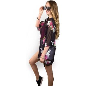 Women's Short Sleeve Floral Print Kimono Beach Cover Up