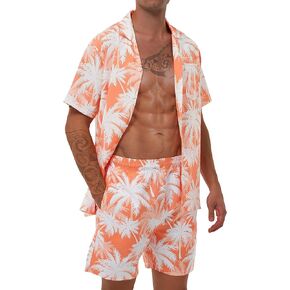 Men's Hawaiian Matching Set Summer Beach Outfits 2 Piece Flower Tropical Short Sleeve Cuban Shirts and Shorts Suits