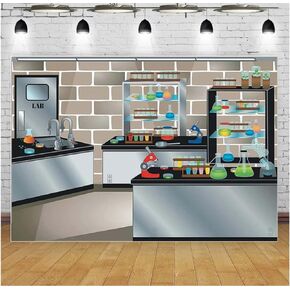 Science Lab Backdrop Science Subject School Chemistry Equipment Science Research Background Mad Science Birthday Party Decoration Party Wall Banner Decoration Vinyl (5ft×3ft)