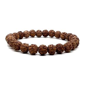 Rudraksha Beads Stretchable Bracelet - Real Rudraksh - Relief from Stress Anxiety Depression - Chakra Balancing - 5 Mukhi Face, Bead size 6mm
