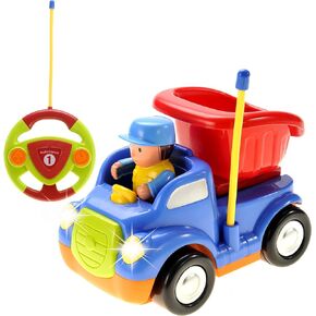 PowerTRC Cartoon Truck Radio Remote Control Toy, RC Cute Construction Car with Music & Light for Toddlers (Blue)